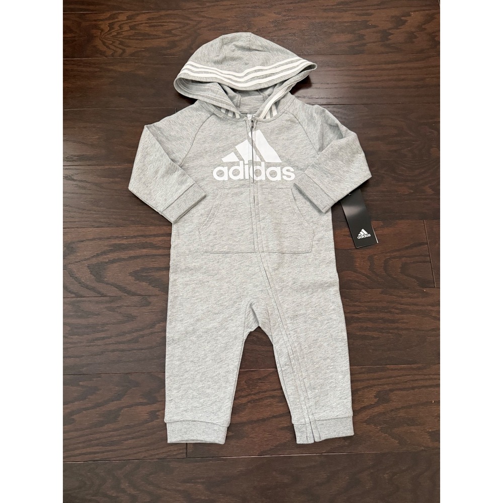 Adidas Infant Boys Heather Grey Hooded Romper Coverall 12M AM1038 AH66 AI